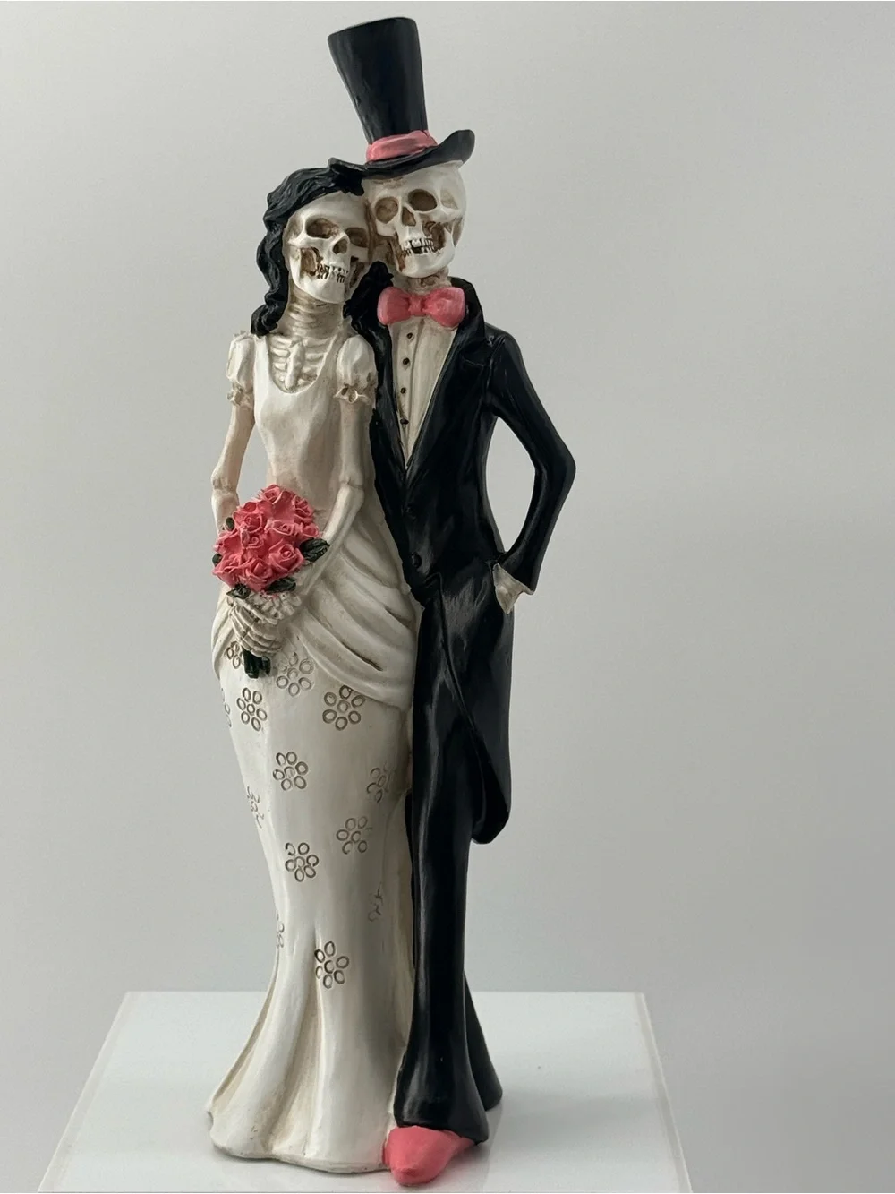 Gothic Skeleton Bride & Groom Cake Topper in Black, White & Pink